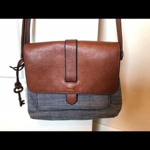 Fossil blue and brown leather purse